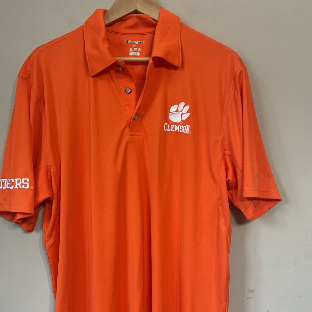 Champion Golf Polo Shirt Clemson Tigers Mens XL NCAA Performance Orange Striped - Picture 6 of 9